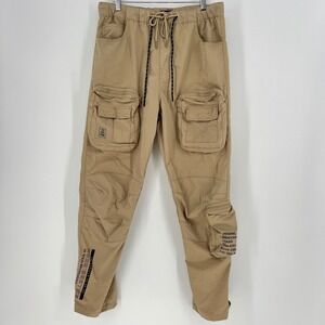 Smoke Rise Men's Cargo Pants Size L Khaki Drawstring Snap Hem Gorpcore Techwear